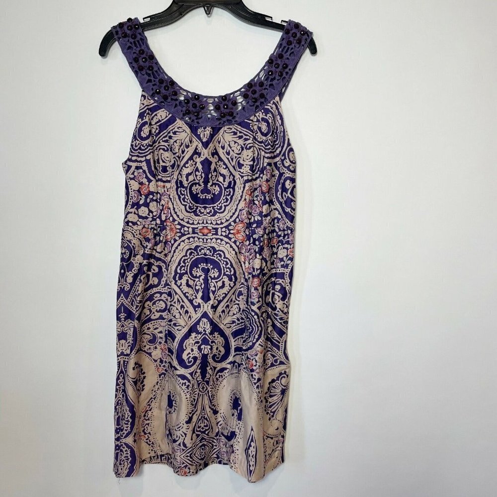 Free People Beaded Crochet Trim Sleeveless Mini Dress Purple Size 2 Paisley Boho